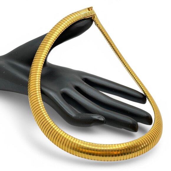 Vintage ELLEN KIAM Gold Tone Gaspipe Choker Necklace Flexible Snake Chain Runway - Picture 5 of 10